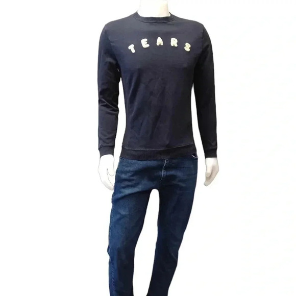 Zara Man Tears  Blue Knit Embroidered Pullover Sweater Size Medium - Picture 2 of 10